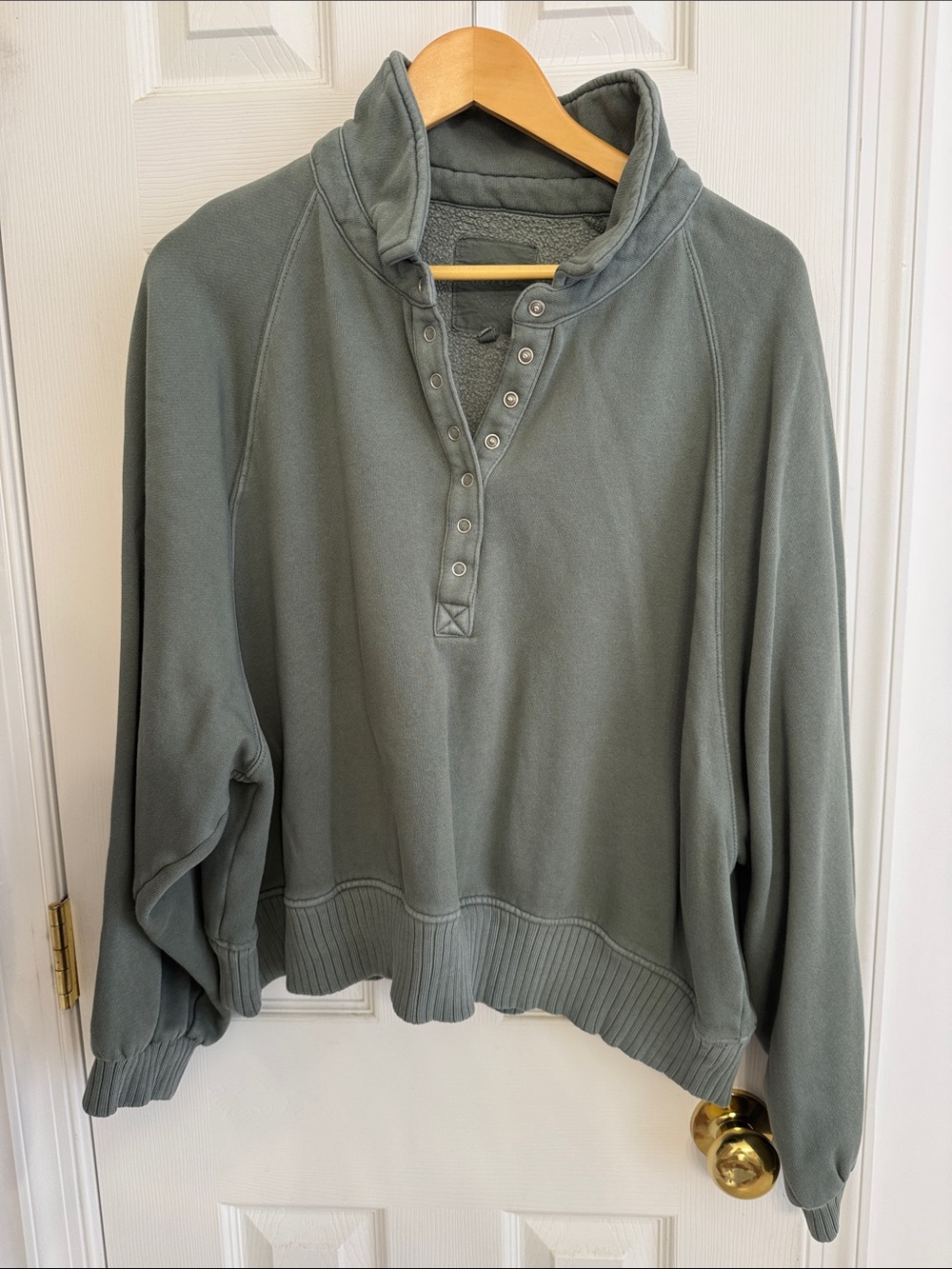 aerie Sage Green Snap-Button Funnel Neck Pullover
